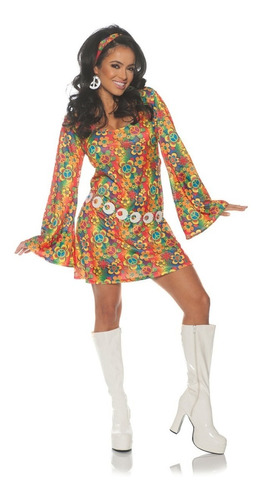 Disfraz De Hippie Años 60 Talla S Para Mujer, Halloween
