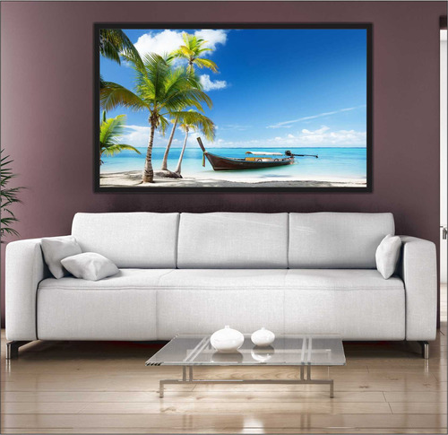 Quadro Decorativo Paisagem Barco Praia Mar Decorar Salas 4