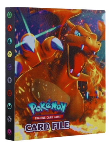 Álbum Pasta Pokemon Ash Pikachu Charizard 30 Folhas 4 Bolsos