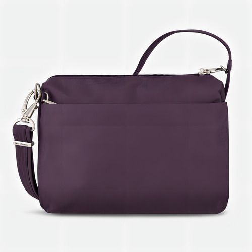 Travelon Crossbody Bandolera Antirrobo Minibag Violeta Acabado De Los Herrajes Níquel Color Violeta Oscuro Correa De Hombro Violeta Oscuro Diseño De La Tela Liso