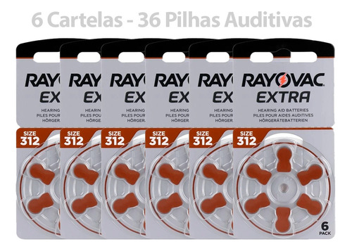 Kit 6 Cartelas Baterias Pilha Aparelho Auditivo A312 Pr41