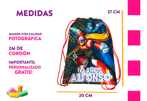Morralitos Recuerdos Fiesta Cumple Megaman Personalizado 65u