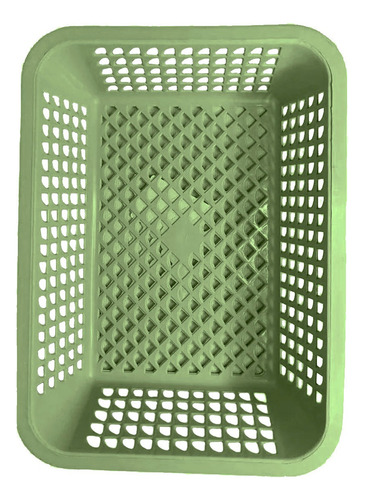 Juego de 2 cestas rectangulares huecas de plástico para organizar todo en color verde