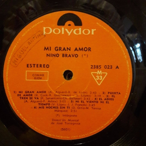 Sin Tapa Disco Nino Bravo Mi Gran Amor M0