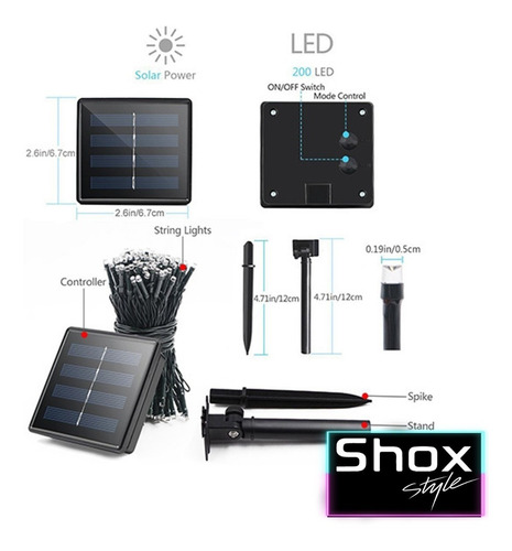 Imagen 4 de 10 de Guirnalda Solar Luces Led Exterior 10 Metros Lineal Shox