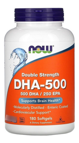Suplemento em cápsula NOW  DHA-500 óleo de peixe DHA-500 em pote de 90g 180 un