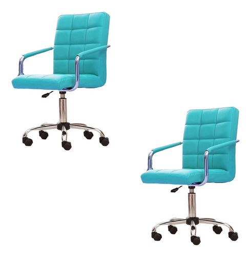 Sillon Ejecutivo Modern Silla De Oficina Pc Regulable Color Celeste X2 Material Del Tapizado Cuero Sintético