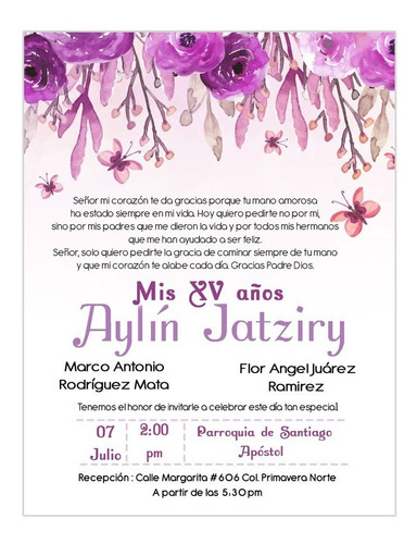 Invitacion Digital Xv Años Boda Floral Lila | Meses sin intereses Invitacion Digital Xv Años Boda Floral Lila | Meses sin intereses