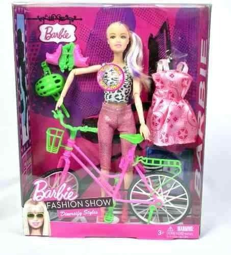 Linda Boneca Barbie Musical Articulada Bike Patins+acessório