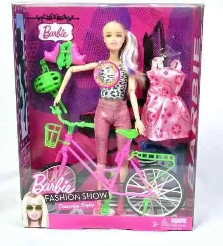 Boneca Barbie Ciclista Articulada Com Patins Bicicleta