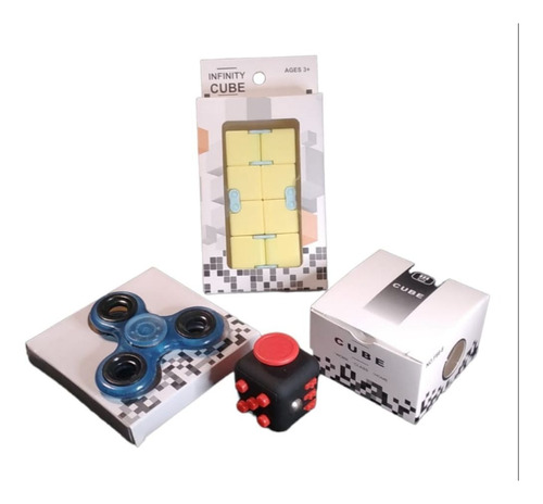 Pack Antiestres 1 Fidget Cube + 1 Spinner  + 1 Infinity Cube