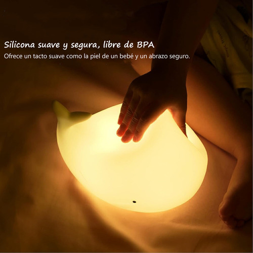 Lampara De Luz Nocturna De Silicona Recargable Usb Con 7 Cambios De Color Led, Linda Luz Nocturna De Ballena Para Bebés