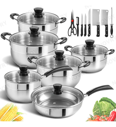 Novry 20pzs Batería de cocina completa Antiadherent Inoxidable Material Espesado Juego De Utensilios De Cocina Ollas Y Sartenes