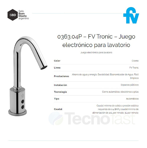 Griferia Fv Tronic Automatico Electronico 0363.04p