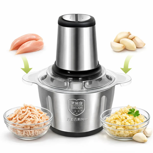 Multiprocessador Elétrico De Alimentos Em Inox 2l Triturador De Alho Tempero Processador De Carne E Legumes Multifuncional Portátil 110v