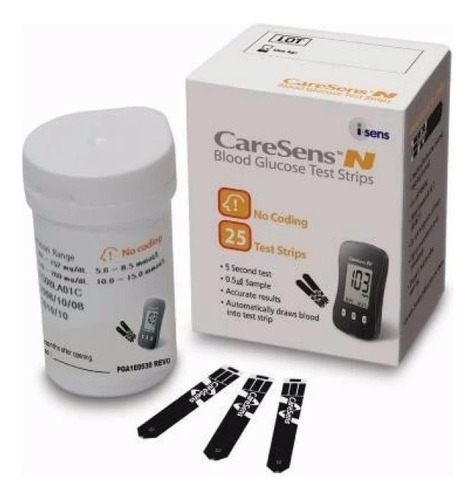 Tiras Reactivas Para Diabetes 25 Unidades. Caresens.