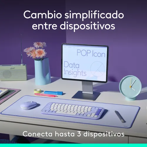 Kit Teclado Y Mouse Logitech Pop Icon, Español, Lila