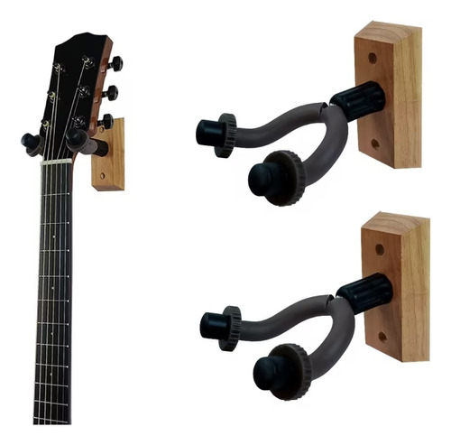 Colgador Pared Guitarra Bajo Y Ukelele Madera Metal Pack 2 U