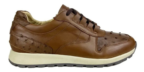 Tenis Hombre Piel Avestruz Café Sneakers | Meses sin intereses