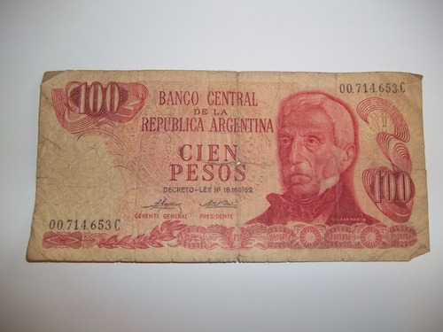 Billete 100 Pesos Ley 18188/69 Series A, B, C Y D