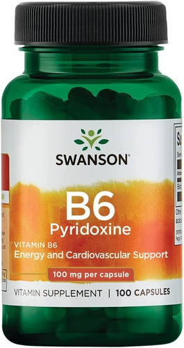 Vitamina B6 100mg Piridoxina Pyridoxine 100 Capsulas Usa 