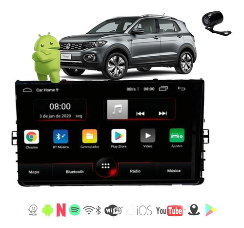 Imagem 1 de 8 de Multimidia T-cross Polo Wifi Android 10 Gps Wifi Cam Ré