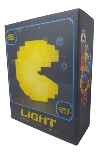 Lampara Gamer Pacman Come Galletas Usb Luz Noche Sonidos