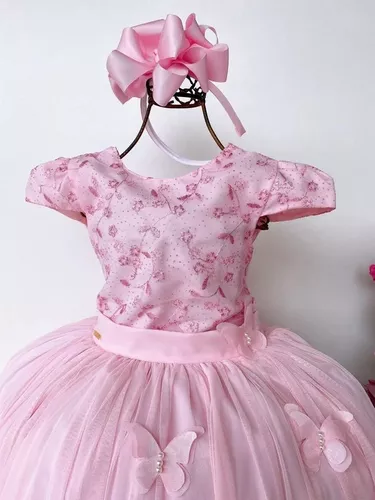 Vestido Infantil Rose Renda C/ Borboletas Dama Princesas