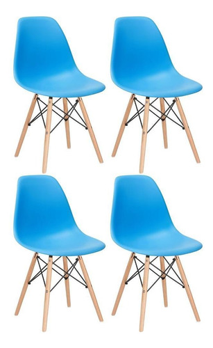 4 Cadeiras Charles Eames Eiffel Dsw Wood Azul Cor da estrutura da cadeira Azul-céu