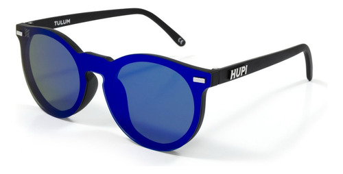 Oculos De Sol Hupi Tulum Preto - Lente Azul Espelhado Desenho Liso