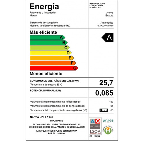 Imagen 4 de 4 de Refrigerador Frio Seco Enxuta Renx2260i 258lts C/dispensador