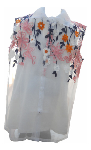 Camisa Sin Mangas Blusa Bordada Transparente