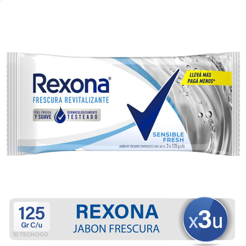Jabón Tocador En Barra Sensible Fresh Rexona 3 X 125 Gr