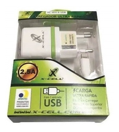 Carregador Ultra Rápido iPhone 5/6/7 iPad X-cell 2.5a Fixo