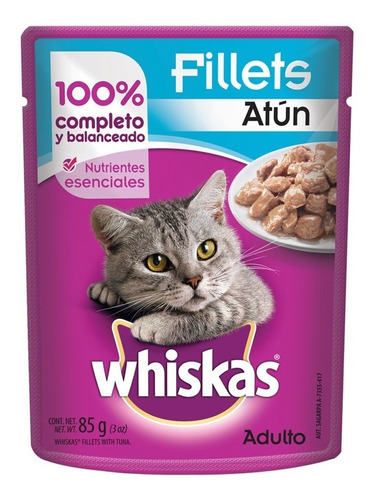 Whiskas Pouch Trozos Filete Atun Alimento Seco 85 Gr Gato