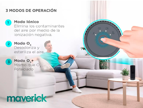 Imagen 4 de 10 de Ozonizador Ionizador Aire Antibacterial Purificador Maverick