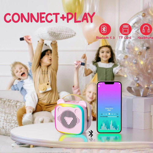 Máquina De Karaoke Portátil Con 2 Micrófonos Altavoz Mini In