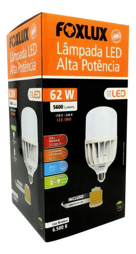 Kit 2x Lampada Led Bulbo Foxlux 62w 6500k Branca Fria E27