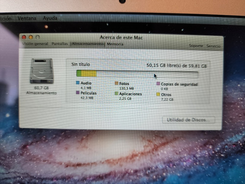 Imagen 9 de 10 de Macbook Air 11 2011 Intel I5, 2 Gb Y 60gb Ssd + Funda - Leer