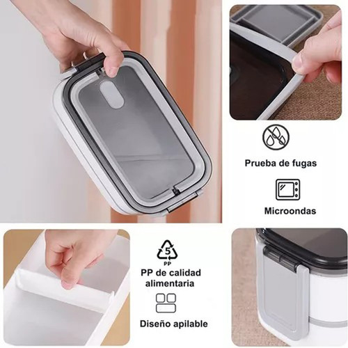 Topper Contenedor De Alimentos Cubiertos Lonchera 2 Niveles