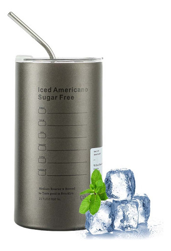 Termo De Acero Inoxidable De 20 Oz Con Pajita Frío Calor Negro