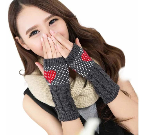 En Stock Abfa Shop Guantes Mitones Kawaii Corazon Gris