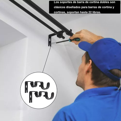 Soporte Cortinero Doble Tubo Para Pared,soporte Cortinas 6pz Color Negro