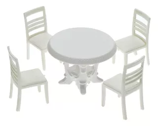 5pcs Branco Mesa De Jantar Cadeira Modelo Conjunto 1:20 Doll