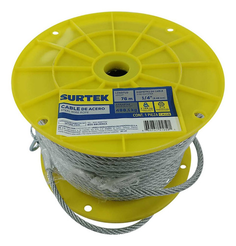Cable De Acero 1/4 Pul Surtek Ca118 Carrete 76 Mts