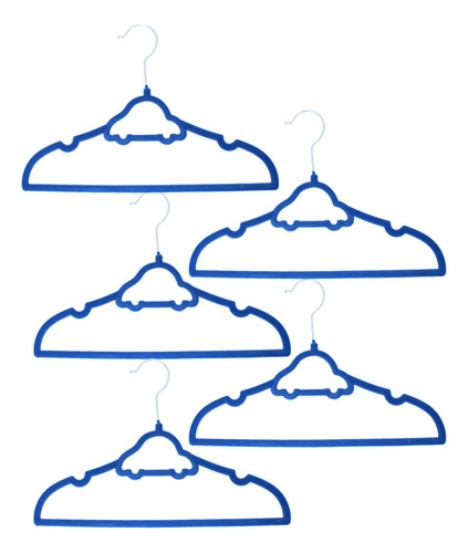 Kit 5 Unds Cabide Veludo Infantil Estiloso Carrinho Ou Laço Cor Azul