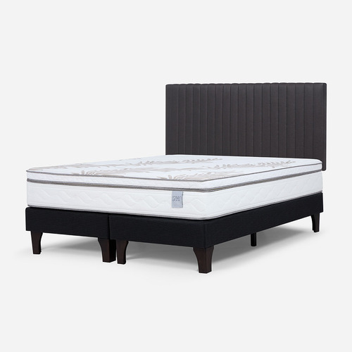 Cama Europea Neo Plus 2 Plazas Bd + Respaldo Lucio Grafito