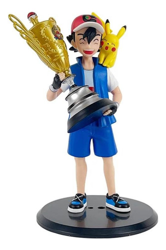 Boneco Ash Ketchum Pokemon Com Trofeu Da Liga 18cm