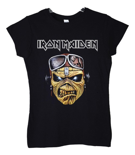 Polera Mujer Iron Maiden Eddie Pilot Face Metal Abominatron