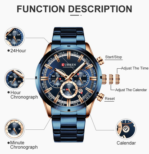 Imagen 7 de 10 de Reloj Curren Hombre Pulsera Metal Con Cronógrafo Lujo 8355